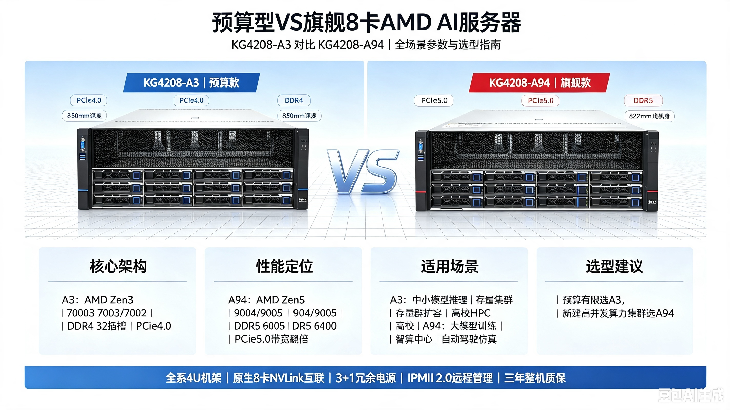 预算型vs旗舰8卡AI服务器怎么选？KG4208-A3VSKG4208-A94全场景对比